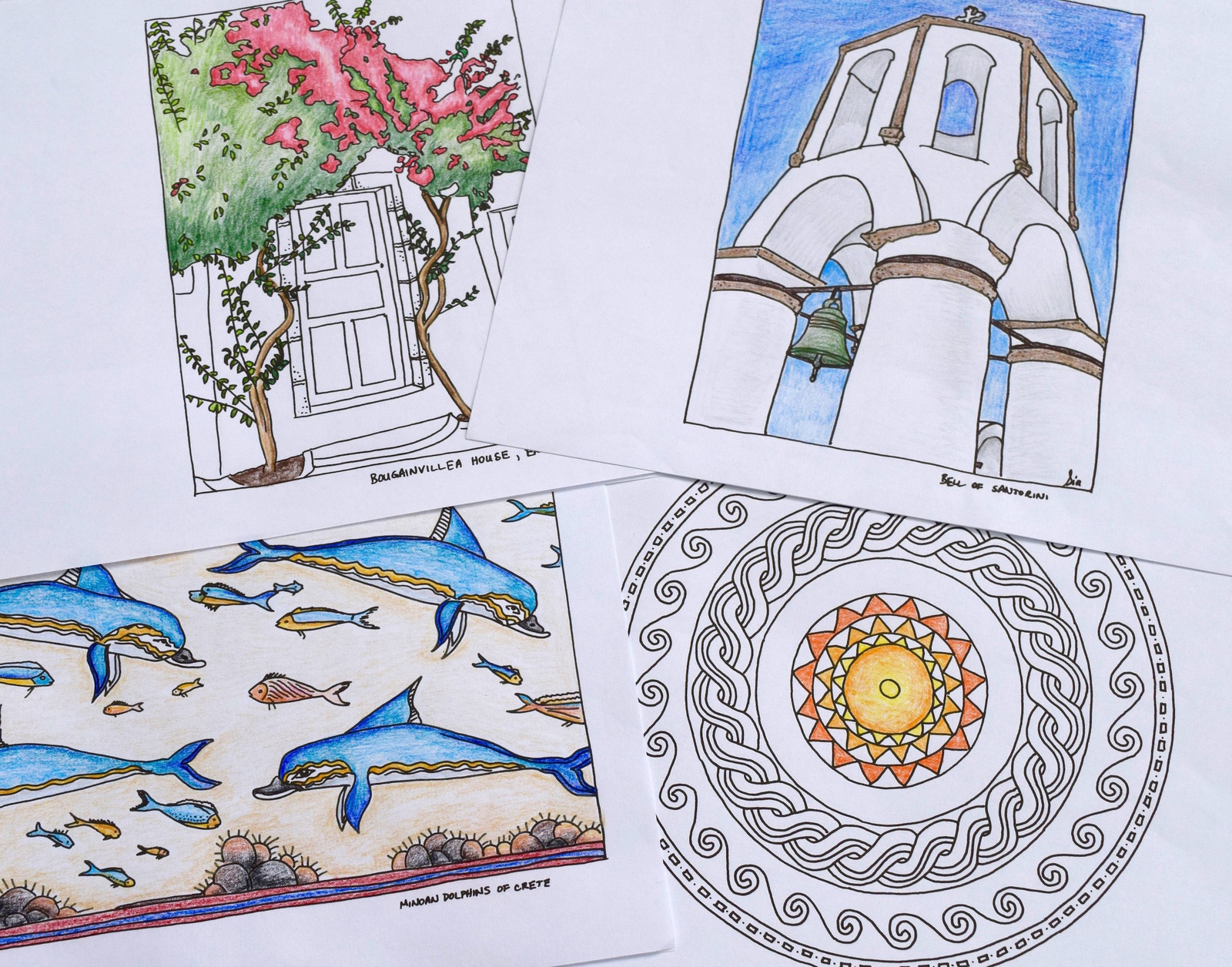 Coloring pages with scenes of Greece