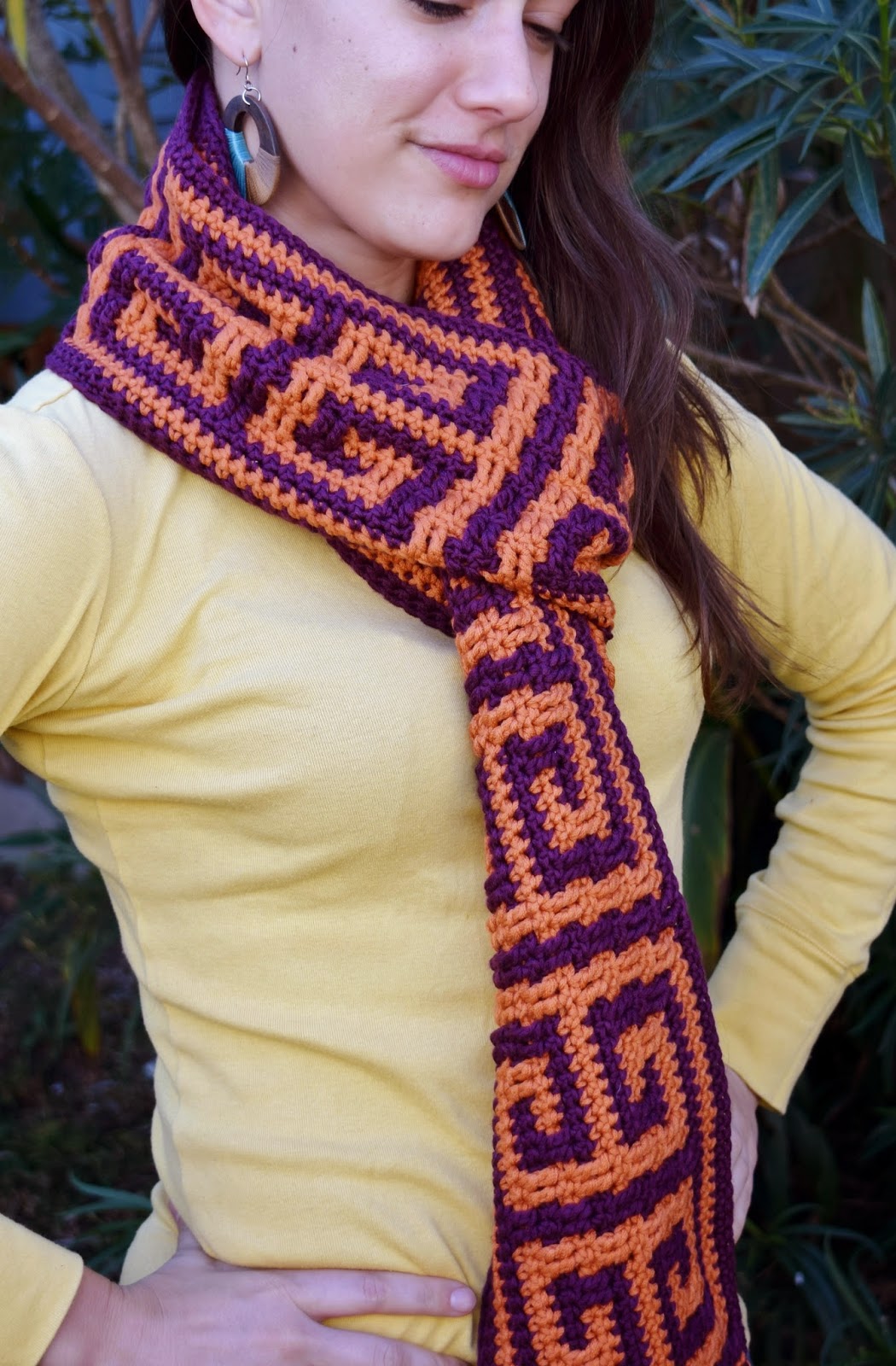 Person wearing the square key scarf